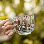 Personalized Dog Mom 3D Cartoon Girl and 1-4 Dogs Paw Print 16 oz Clear Glass Cup with Names Birthday Gift for Pet Lover Owner