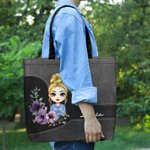 Bolsa personalizada con corona de flores de nacimiento y personaje de dibujos animados con nombre regalo de cumpleaños o Día de la Madre para mujeres