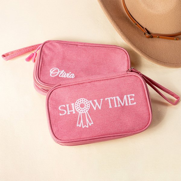 Personalised Show Time Medal Multi-compartment Travel Bag with Name and Wrist Strap Horse Show Accessory Birthday Gift for Equestrian Lovers