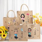 Personalisierte 3D Geburt Blume niedlich Cartoon Mädchen Jute Tasche mit Namen Tote Bag Reisen Zubehör Geburtstag Jahrestag Geschenk für Frauen