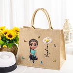Personalisierte 3D Geburt Blume niedlich Cartoon Mädchen Jute Tasche mit Namen Tote Bag Reisen Zubehör Geburtstag Jahrestag Geschenk für Frauen
