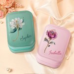 Personalisierte zierliche Geburt Blume Leder Schmuckkästchen mit Namen und LED Drei-Farben-einstellbare Make-up-Spiegel Hochzeit Geburtstag Geschenk für Frauen Mädchen