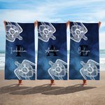 Serviette de Plage Personnalisée avec Nom et Initiale Motif Tortue Mandala Teinture Artisanale Cadeau Anniversaire pour Famille Amis