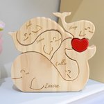 Puzzle de Baleines avec 2-5 Noms Personnalisés Cœur Rouge Décoration en Bois Gravée Cadeau Anniversaire Fête des Mères pour Famille Maman