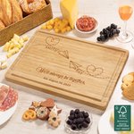 Personalized Airplane Heart Route FSC Bamboo Charcuterie Cutting Board with Names and Juice Groove Kitchen Anniversary Gift for Couples Family