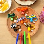 Personalized Multicolor 3D Printed Name Reusable Straw Topper with Initial Charm Accessory for Stanley Tumbler Birthday Gift for Women Girls