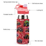 Personalized Extreme Stunt Lorry Name 12 oz Kid Insulated Water Bottle with Handle and Silicone Straw Birthday Back to School Gift for Boys Girls