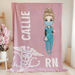 Personalisierte Multicolor Cartoon medizinischen Charakter weiche Decke mit Namen und Titel Anerkennung Geburtstagsgeschenk für Krankenschwester Arzt medizinisches Personal werfen