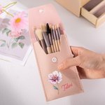 Personalisierte Retro-Ölmalerei Geburt Blume Name Make-up-Pinsel Tasche mit 8 Stück Make-up-Pinsel Jahrestag Party Geburtstag Geschenk für Frauen