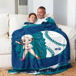 Personalized Multicolor Baseball Cartoon Character Soft Throw Blanket with Name and Number Home Decor Birthday Gift for Family Baseball Enthusiasts