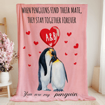 Personalized You Are My Penguin Heart Balloon Soft Throw Blanket with Initials Home Decor Birthday Valentine's Day Anniversary Gift for Couple