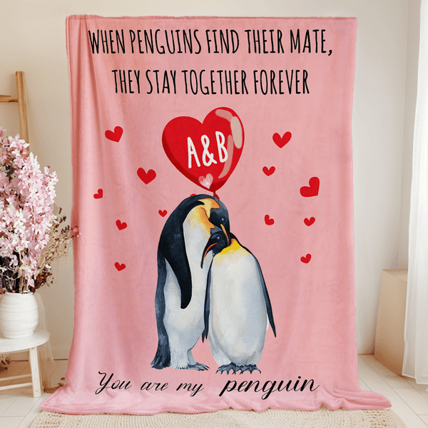 Personalisierte Sie sind mein Pinguin Herz Ballon weich werfen Decke mit Initialen Home Decor Geburtstag Valentinstag Jahrestag Geschenk für Paar