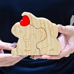 Gepersonaliseerde Houten Olifanten Familie Puzzel met Rode Hart en 2-5 Namen Bureau Decoratie Moederdag Verjaardag of Jubileum Cadeau voor Familie