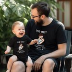 Personalised Our First Father's Day Cartoon Character 100% Cotton Baby Bodysuit T-shirt with Name and Year Family Outfits Birthday Gift for Dad Baby