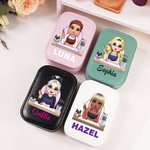 Personalisierte Cartoon Maniküre Name PU Leder Schmuckkasten mit einstellbaren LED Make-up Spiegel Beauty Salon Eröffnung Geburtstag Geschenk für Nageltechniker
