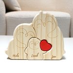 Gepersonaliseerde Houten Pinguïn Familie Rode Hart Puzzel met 2-5 Gegraveerde Namen Woondecoratie Verjaardag Jubileum Cadeau voor Familie
