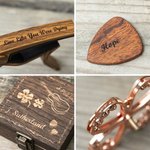 Personalized Four Leaf Clover Guitar Picks Capo Wooden Box Set with Text Guitar Accessory Birthday for Guitar Player Music Lover