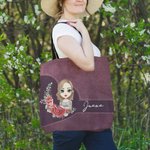 Bolsa personalizada con corona de flores de nacimiento y personaje de dibujos animados con nombre regalo de cumpleaños o Día de la Madre para mujeres