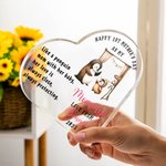 Personalized Cute Penguin Mother and Baby Heart-shape Acrylic Plaque with Name and Year Desk Decor 1st Mother's Day Anniversary Gift for New Mom