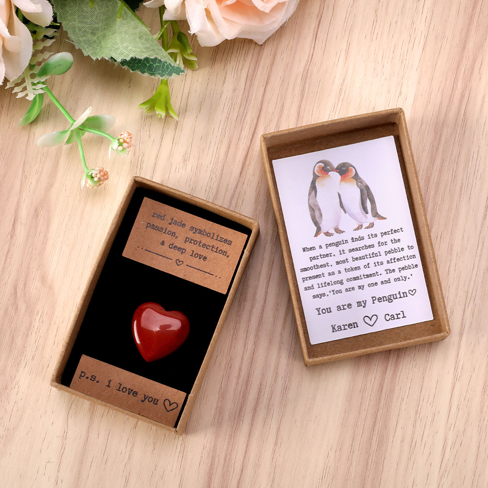 Carte de vœux personnalisée You Are My Penguin Red Love Pebble Card Gift Box with Names Anniversary Valentine's Day Gift for Couple