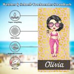 Personalisiertes Leoparden- und Zebramuster Cartoon Figur Strandtuch mit Namen Handtuch Übergroß Saugfähig Reise Sommerurlaub Party Geschenk für Damen
