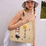 Personalisierte 3D Geburt Blume niedlich Cartoon Mädchen Jute Tasche mit Namen Tote Bag Reisen Zubehör Geburtstag Jahrestag Geschenk für Frauen