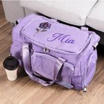 Personalised Multi-compartment Birth Flower Waterproof Nylon Travel Duffel Bag with Name and Shoulder Strap Birthday Gift for Women