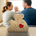 Personalisiertes Koala-Familie Holzpuzzle mit 2-5 Namen Rotem Herz Graviert Schreibtisch Deko Muttertag Geburtstag Jahrestag Geschenk für Familie