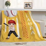 Personalized Baseball Basketball Cartoon Character Soft Throw Blanket with Name and Number Birthday Gift for Family Friends Sports Enthusiasts