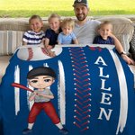 Personalized Baseball Basketball Cartoon Character Soft Throw Blanket with Name and Number Birthday Gift for Family Friends Sports Enthusiasts