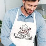Personalized BBQ Grill Fork Element Stain-Resistant Kitchen Apron with Pocket and Texts Picnic Father's Day Birthday Gift for Dad BBQ Master
