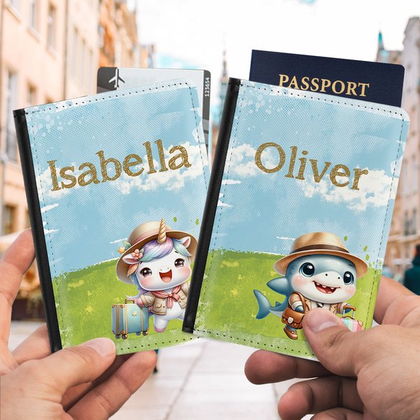 Personalizado Cute Animal Koala Búho PU Porta Pasaporte de cuero con nombre de viaje esencial regalo de cumpleaños para los niños amantes de los animales