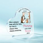 Personalized Cute Penguin Mother and Baby Heart-shape Acrylic Plaque with Name and Year Desk Decor 1st Mother's Day Anniversary Gift for New Mom