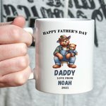 Personalized Cute Cartoon Hugging Bear Ceramic Mug with Name Father's Day Birthday Gift for Dad Grandpa