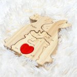 Gepersonaliseerde Houten Schattige Rode Hart Knuffel Konijn Familie Puzzel met 2-5 Namen Bureau Decoratie Verjaardag Jubileum Cadeau voor Familie