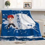 Personalized Multicolor Baseball Cartoon Character Soft Throw Blanket with Name and Number Home Decor Birthday Gift for Family Baseball Enthusiasts