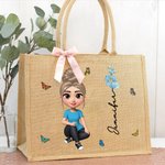 Personalisierte 3D Geburt Blume niedlich Cartoon Mädchen Jute Tasche mit Namen Tote Bag Reisen Zubehör Geburtstag Jahrestag Geschenk für Frauen