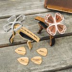 Personalized Four Leaf Clover Guitar Picks Capo Wooden Box Set with Text Guitar Accessory Birthday for Guitar Player Music Lover