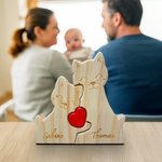 Personalisiertes Katzen-Familie Holzpuzzle mit 2-5 Namen Rotem Herz Schreibtisch Deko Muttertag Geburtstag Jahrestag Geschenk für Familie
