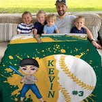 Personalized Multicolor Baseball Cartoon Character Soft Throw Blanket with Name and Number Home Decor Birthday Gift for Family Baseball Enthusiasts