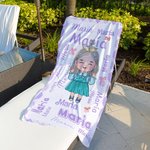 Toalla de playa personalizada de gran tamaño con patrón de nube de palabras y dibujos de dibujos animados regalo de viajes de verano para niños