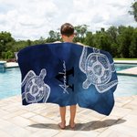 Serviette de Plage Personnalisée avec Nom et Initiale Motif Tortue Mandala Teinture Artisanale Cadeau Anniversaire pour Famille Amis