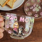 Personalized Dog Mom 3D Cartoon Girl and 1-4 Dogs Paw Print 16 oz Clear Glass Cup with Names Birthday Gift for Pet Lover Owner