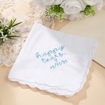 Mouchoir carré à bord festonné avec date et coeur brodés, personnalisé Happy Tears Cadeau de mariage pour la mariée et le marié