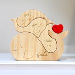 Puzzle in legno personalizzato tema balena che si abbracciano con cuore rosso e 2-5 nomi decor da scrivania regalo di festa della mamma per famiglia
