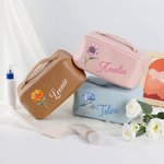 Personalized Retro Birth Flower Leather Wide Open Makeup Bag with Name Mother's Day Birthday Gift for Women