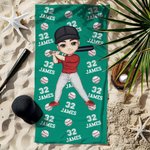Personalisierte Ballsport Cartoon Charakter überdimensioniert schnell trocknend Mikrofaser Strandtuch mit Namen und Nummer Reise wesentliche Team Geschenk für Sportliebhaber