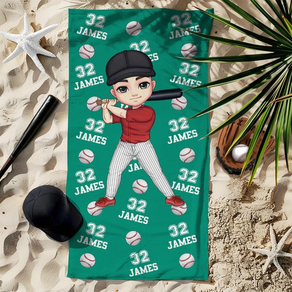 Personlig bollsport tecknad karaktär överdimensionerad snabbtorkande mikrofiberstrandhandduk med namn och nummer Resa nödvändig laggåva för sportälskare