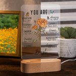 Personalized You Are Bible Verse Birth Flower LED Night Light with Name and Wooden Base Home Decor Birthday Gift for Women Christians