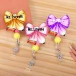 Personalised Bow Pencil Acrylic Beaded Retractable Badge Reel with Name Back to School Appreciation Teachers' Day Gift for Teachers Educators